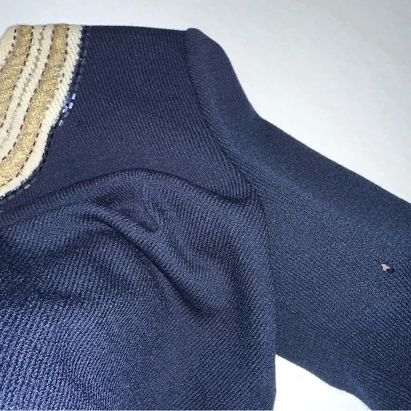 St John Evening Blue And Metallic Gold Embroidered Knit Sweater - Picture 15 of 16